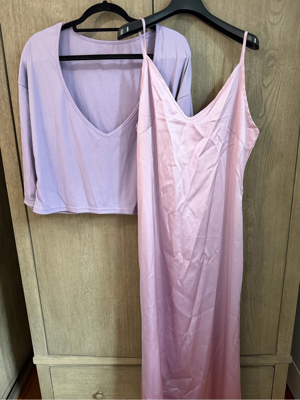 Women's Pink Slip Dress with Lavender Long Sleeve Top